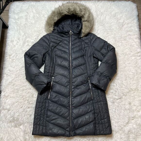 Anne Klein Womens Down Puffer Jacket Grey Size Medium Zip Up - Picture 2 of 15